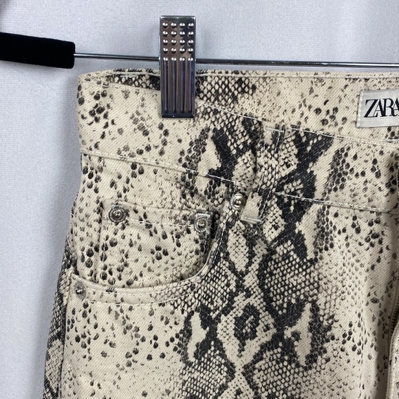 ZARA 90s Wide Leg White Snake Print Pants Jeans High Waist Python - Size 4 - Picture 5 of 12